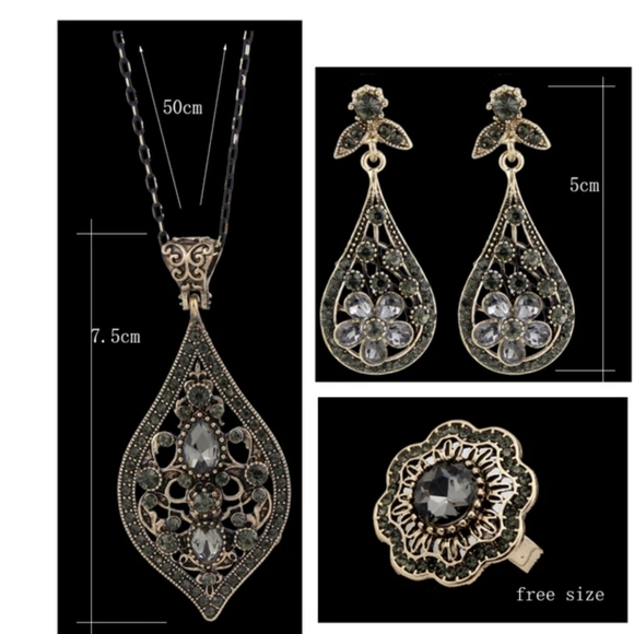 Turkish Vintage Style Jewelry Set forWomen,NEW,3Pcs,WeddingHandmadeGift - Picture 5 of 13